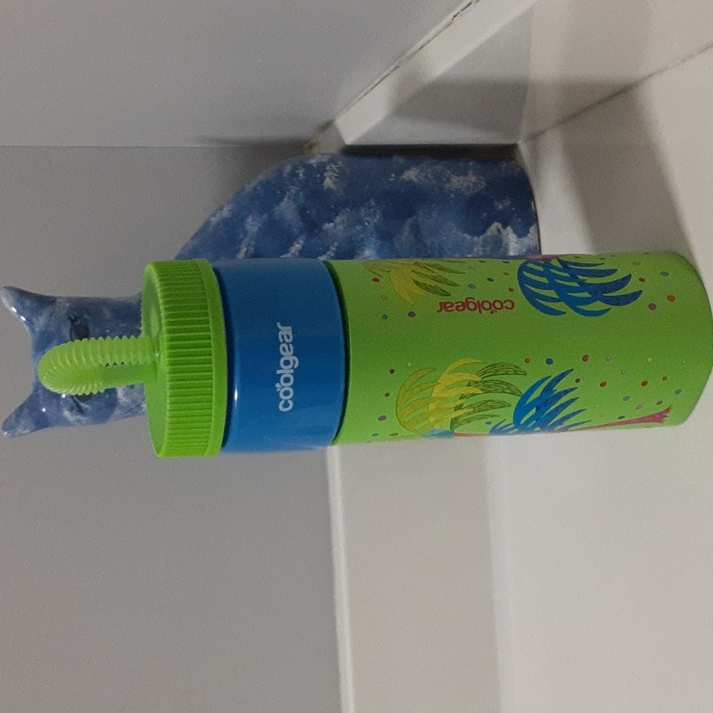 🌹 Coolgear water bottle with removable sleeve. Retro style. Blue and green.NWT